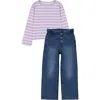 Joe's Jeans Stripe T-shirt & Straight Leg Jeans In Black