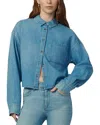 Joe's Jeans The Cropped Boyfriend Linen-blend Shirt In Blue