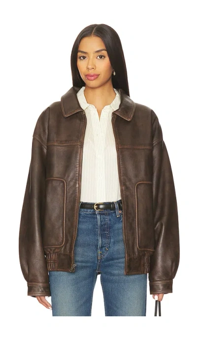 Joe's Jeans Luca Leather Bomber Jacket In Brown