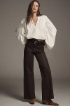 Joe's Jeans Petite Mia Coated High-rise Wide-leg Jeans In Brown