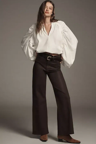 Joe's Jeans Petite Mia Coated High-rise Wide-leg Jeans In Brown