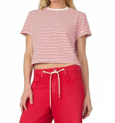 Joe's Jeans Stripe Boxy Tee In White/cherry Red