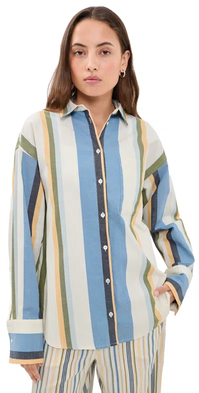 Joe's Jeans The Boyfriend Button Down Shirt Azure Variegated Stripe In Multi