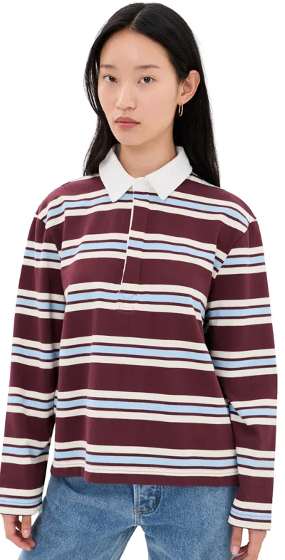 Joe's Jeans The Dylan Oversized Rugby Shirt Oxblood/sky Rugby Stripe