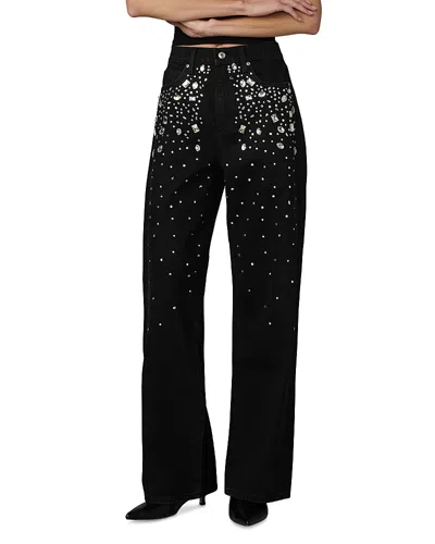 Joe's Jeans The Harlowe Stone Embellished Wide Leg Jeans In Black