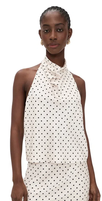 Joe's Jeans The Ines Draped Halter Top Ecru Polka Dot In White