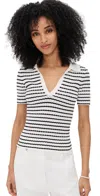Shop Joe's Jeans The Jess Pointelle Polo Shirt Milk/black Stripe