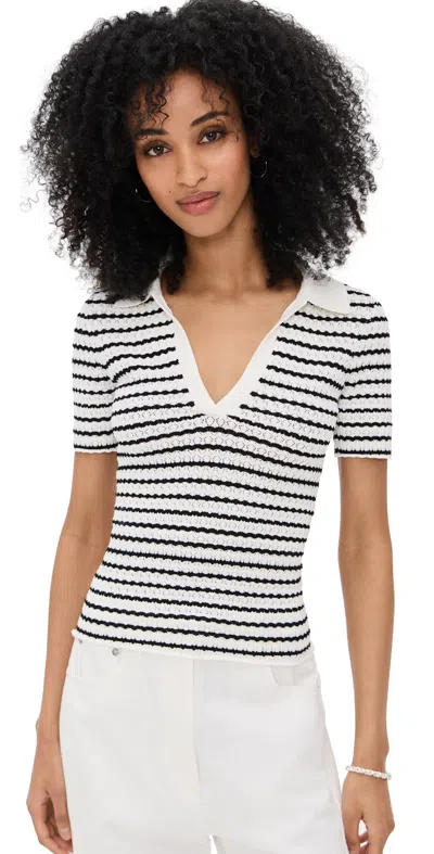 Joe's Jeans The Jess Pointelle Polo Shirt Milk/black Stripe