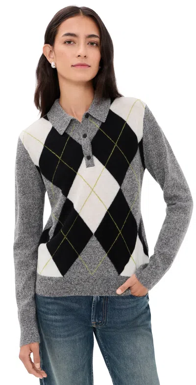 Joe's Jeans The Long Sleeve Cashmere Polo Charcoal Argyle In Multi