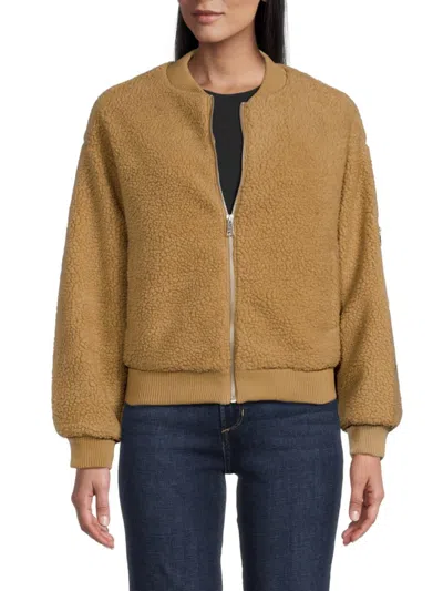 Joe's Jeans Women's Faux Shearling Short Length Zip Jacket In Camel