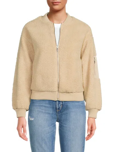 Joe's Jeans Women's Faux Shearling Short Length Zip Jacket In Cream