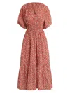 Joe's Jeans Women's Lindsey Floral Puff-sleeve Midi-dress In Laurel Poppy Flora
