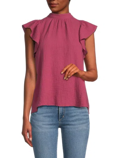 Joe's Jeans Women's Mockneck Flutter Sleeve Top In Violet Quartz