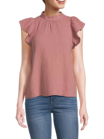 Joe's Jeans Women's Mockneck Flutter Sleeve Top In Rose