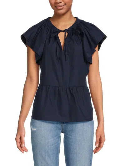 Joe's Jeans Women's Poplin Flutter Sleeve Blouse In Navy