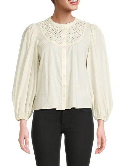 Joe's Jeans Women's Puff Sleeve Eyelet Top In Cream