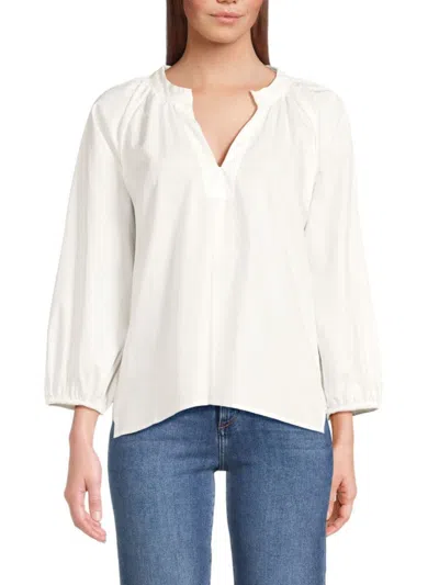 Joe's Jeans Women's Puff Sleeve V-neck Poplin Top In White