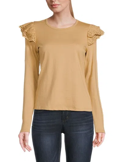 Joe's Jeans Women's Ruffle Eyelet Sleeve Top In Camel