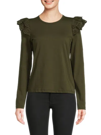 Joe's Jeans Women's Ruffle Eyelet Sleeve Top In Forest Night