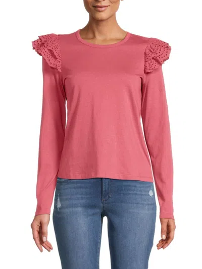 Joe's Jeans Women's Ruffle Eyelet Sleeve Top In Slate Rose