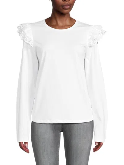 Joe's Jeans Women's Ruffle Eyelet Sleeve Top In White