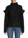 Joe's Jeans Women's Ruffle Sleeve Cable Knit Turtleneck Sweater In Black