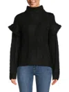 Joe's Jeans Women's Ruffle Sleeve Cable Knit Turtleneck Sweater In Cream