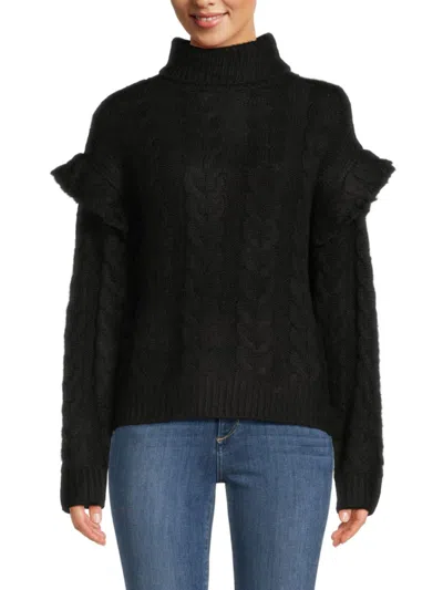 JOE'S JEANS WOMEN'S RUFFLE SLEEVE CABLE KNIT TURTLENECK SWEATER