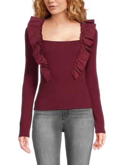 Joe's Jeans Women's The Live Ruffle Knit Top In Burgundy