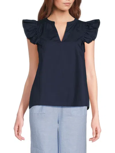 Joe's Jeans Women's V-neck Flutter Sleeve Top In Navy