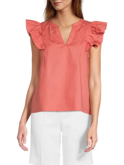 Joe's Jeans Women's V-neck Flutter Sleeve Top In Salmon