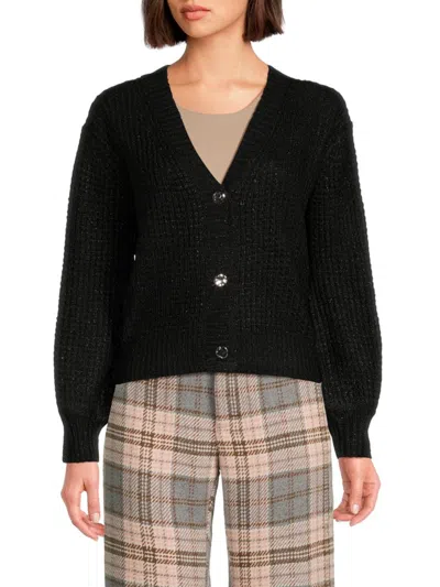 Joe's Jeans Women's Waffle Knit Cropped Cardigan In Black Lure