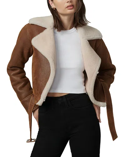Joe's Jeans X Dani Michelle The Cropped Leather Jacket In Cognac/ecru