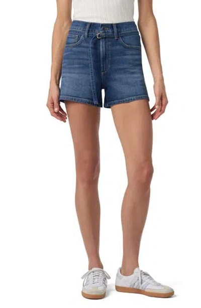 Joe's Belted Relaxed Denim Shorts In Blue