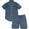 Joe's Chambray Short Sleeve Button-up Shirt & Shorts Set In Blue