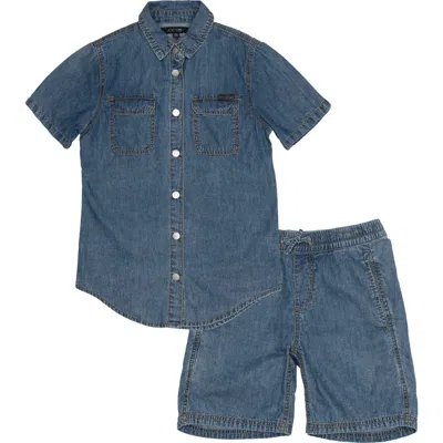 Joe's Babies'  Chambray Short Sleeve Button-up Shirt & Shorts Set In Blue