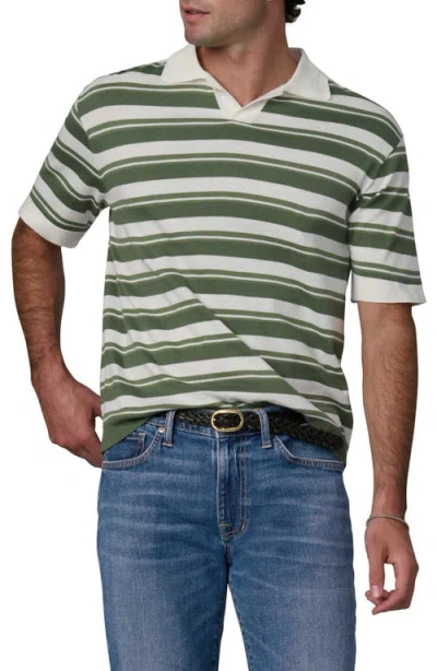 Joe's Club Stripe Johnny Collar Cotton Polo In Green