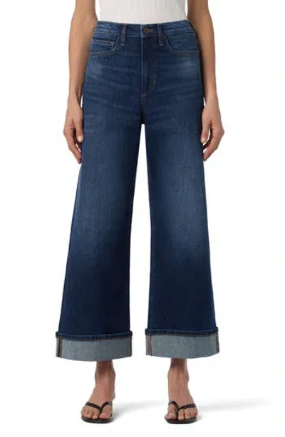 Joe's Cuffed High Waist Ankle Wide Leg Jeans In Black