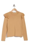 Joe's Eyelet Ruffle Long Sleeve Top In Camel