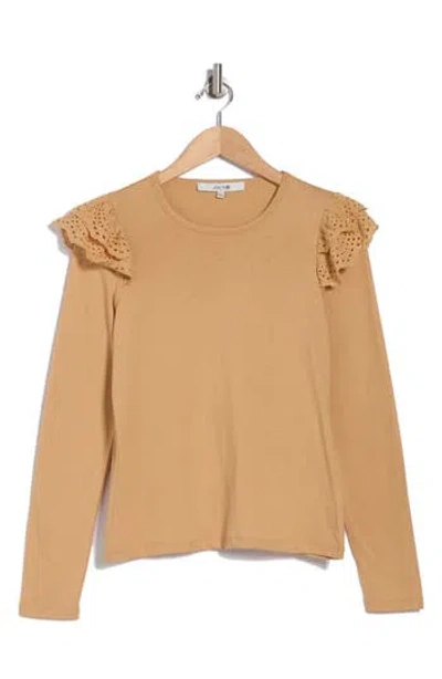 Joe's Eyelet Ruffle Long Sleeve Top In Camel