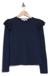 Joe's Eyelet Ruffle Long Sleeve Top In Navy