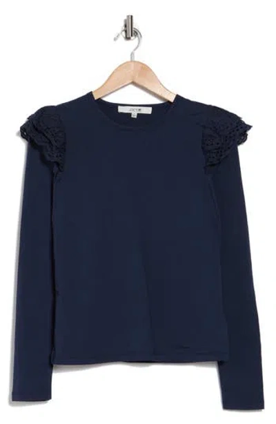 Joe's Eyelet Ruffle Long Sleeve Top In Navy