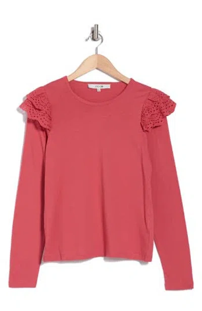 Joe's Eyelet Ruffle Long Sleeve Top In Slate Rose