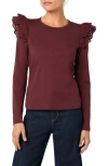 Joe's Eyelet Ruffle Long Sleeve Top In Vineyard Wine