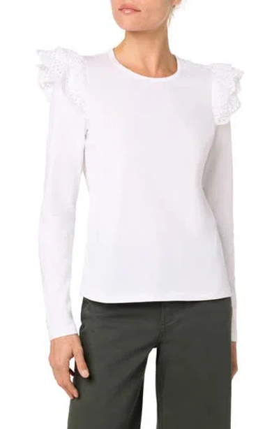 Joe's Eyelet Ruffle Long Sleeve Top In White