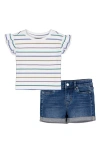 Joe's Flutter Sleeve T-shirt & Cuff Denim Shorts Set In Stripe