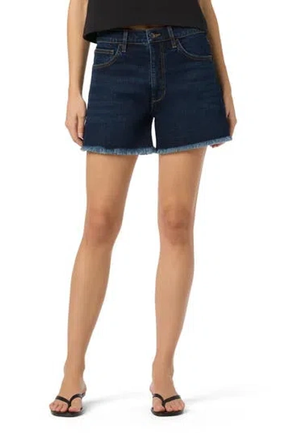 Joe's Frayed High Waist Relaxed Denim Shorts In Blue