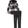 Joe's Hooded Plaid Shirt & Jeans Set In Black