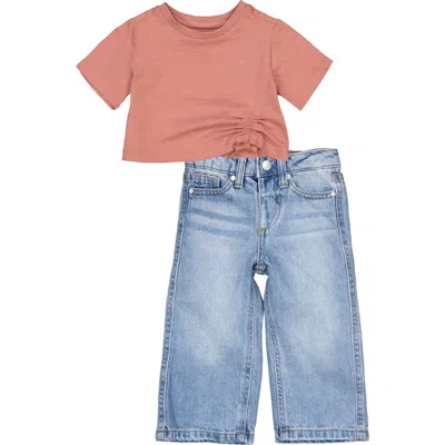 Joe's Kids' Ruched T-shirt & Wide Leg Jeans Set In Blue