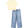 Joe's Kids' Ruched T-shirt & Wide Leg Jeans Set In Blue